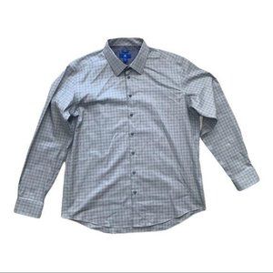 Egara Grey and Blue Plaid Collared Dress Shirt